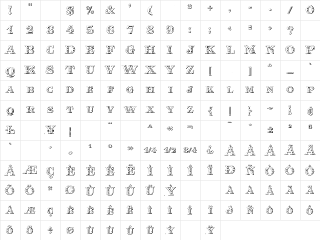Eingraviert Beveled Regular Character Map Eingraviert Beveled Regular Character Map