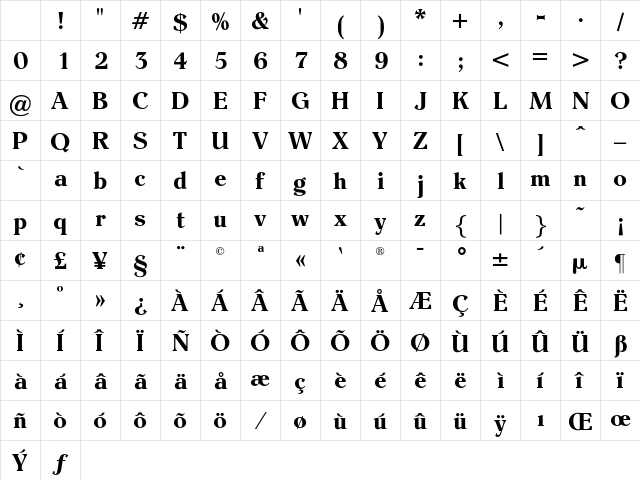 EinsteinOpti Bold Character Map EinsteinOpti Bold Character Map