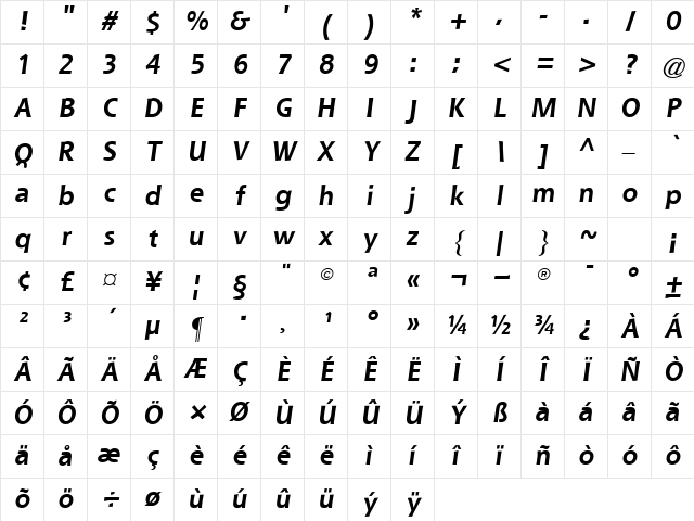 Eke Bold-Oblique Character Map