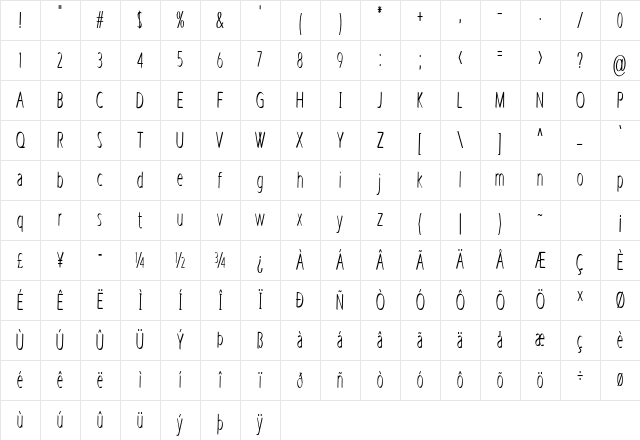 Eksel Extra-condensed Regular Character Map Eksel Extra-condensed Regular Character Map