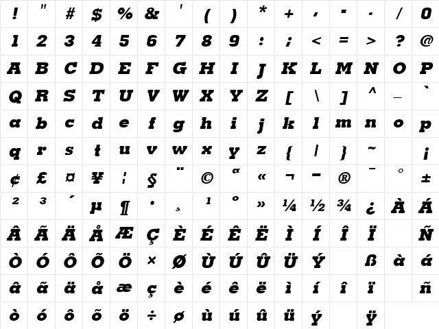 ElderBlack Oblique Character Map ElderBlack Oblique Character Map