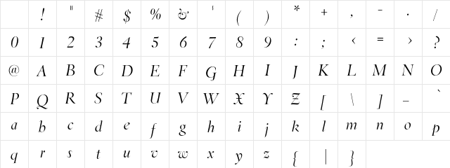EldoradoLight Italic Character Map EldoradoLight Italic Character Map