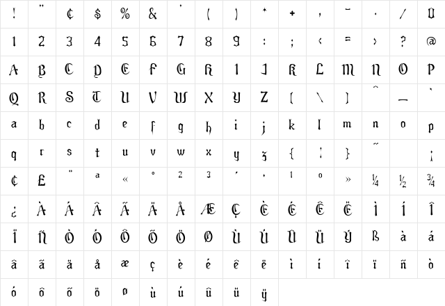 Eldroon Regular Character Map