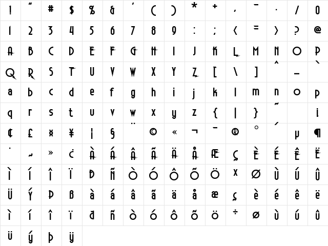 Electrorocket Bold Character Map