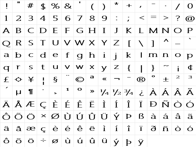 Eledonia Extra-expanded Bold Character Map