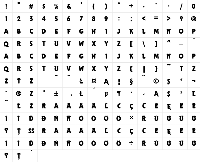 ElefontPEE Regular Character Map