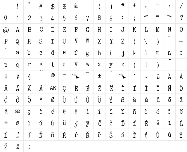 ELEGANT TYPEWRITER Regular Character Map ELEGANT TYPEWRITER Regular Character Map