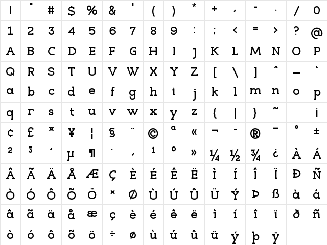 Eligible Bold Character Map