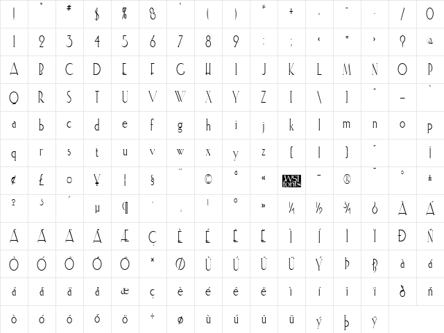 ElisiaCondensed Regular Character Map
