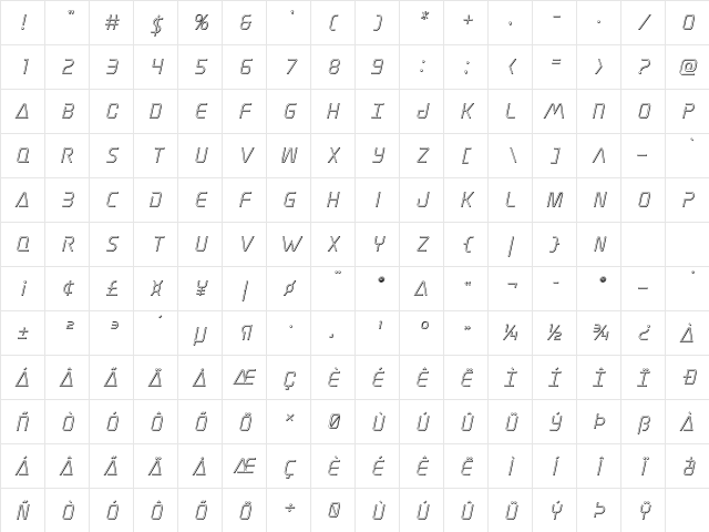 Elite Danger Outline Italic Outline Italic Character Map