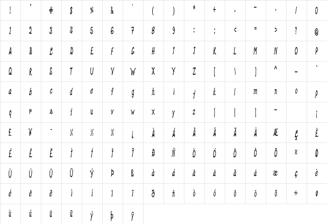 Eliva Extra-condensed Bold Character Map