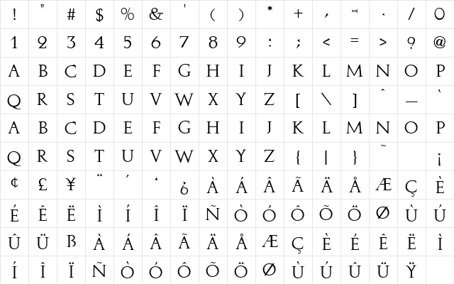 Eliza Regular Character Map