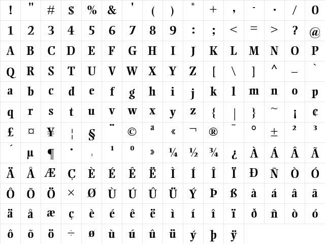 Ellington MT Bold Character Map