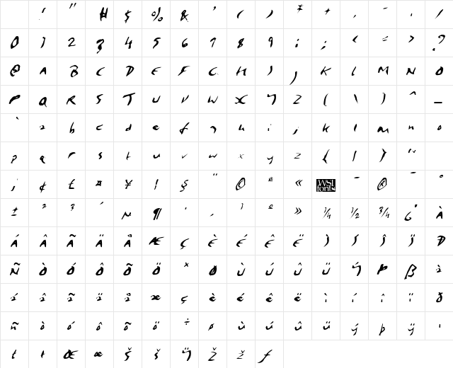 Elmore Italic Character Map Elmore Italic Character Map