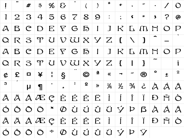 Elves-Extended Bold Character Map Elves-Extended Bold Character Map