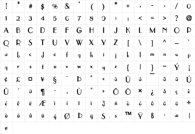 Elysee Bold Character Map Elysee Bold Character Map