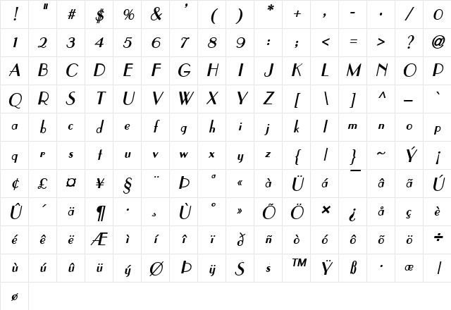 Elysee BoldItalic Character Map Elysee BoldItalic Character Map