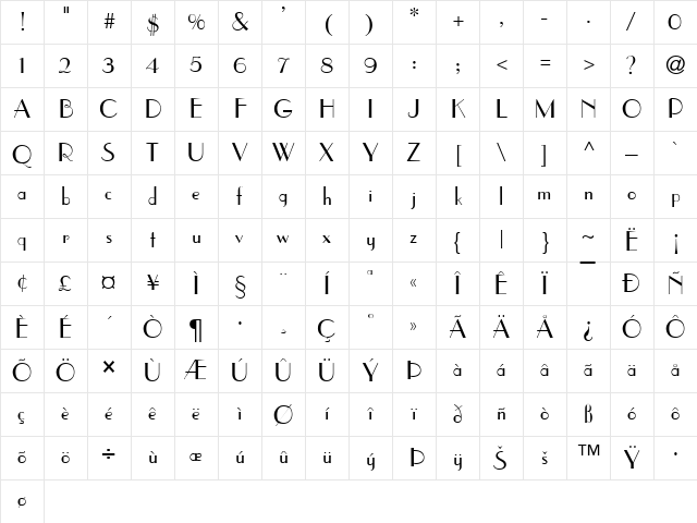 Elysee Normal Character Map
