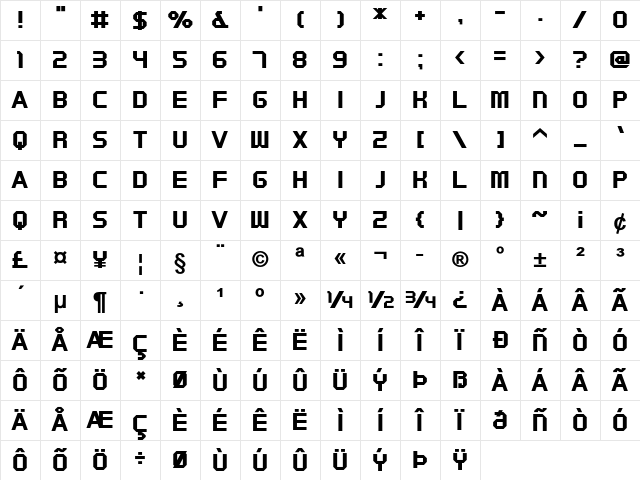 Embeda Bold Character Map