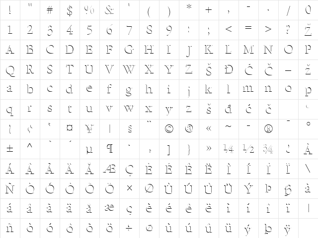 Emboss Regular Character Map