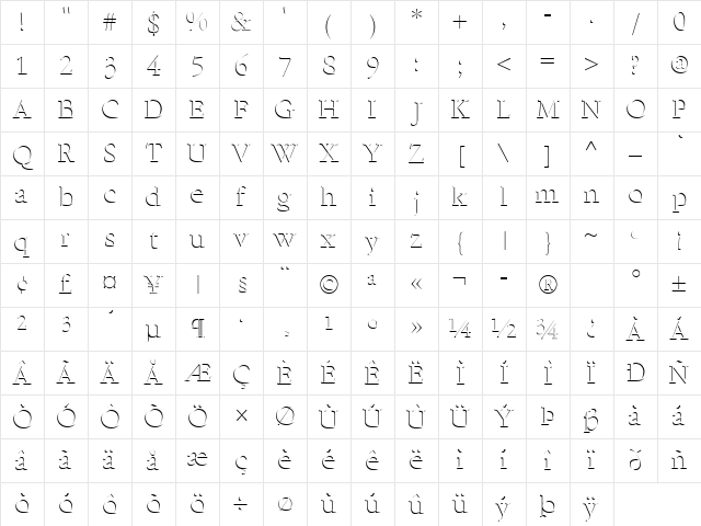 Emboss Regular Character Map