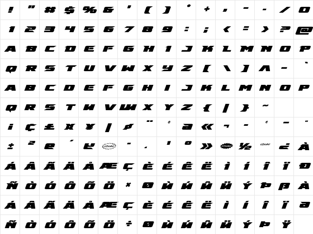 Emissary Super-Italic Italic Character Map