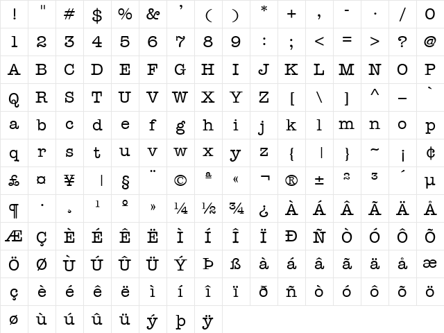 Memorandum Regular Character Map