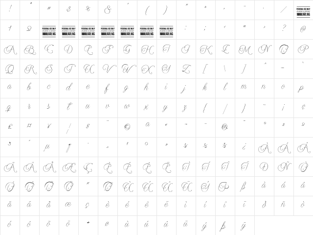 Encina Script 2 PERSONAL USE Regular Character Map Encina Script 2 PERSONAL USE Regular Character Map