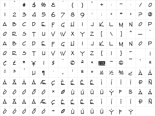 Encino Regular Character Map