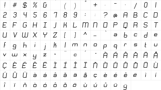 Engadi Regular Oblique Character Map