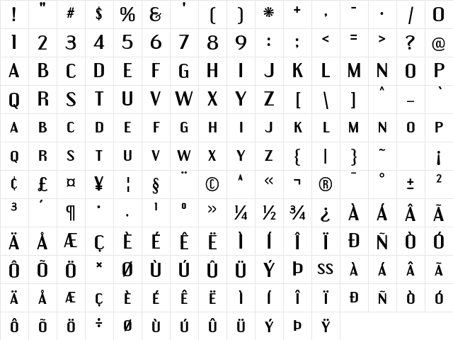 Engebrechtre Expanded Bold Character Map
