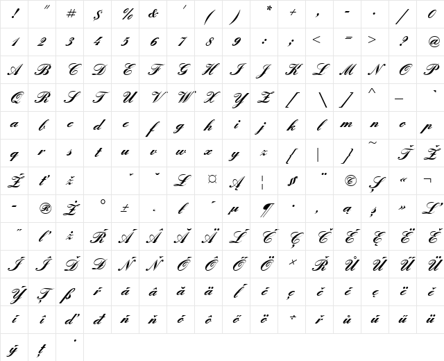 EnglischeSchTEE Bold Character Map