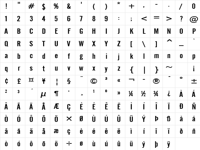English Gothic-Extended Normal Character Map