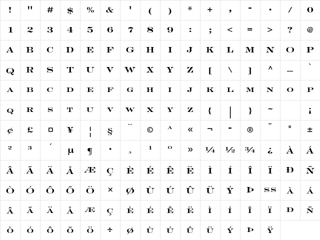 Engravers LT Std Bold Face Character Map