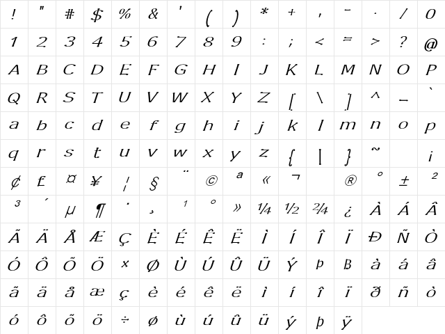 Enspar Bold Character Map