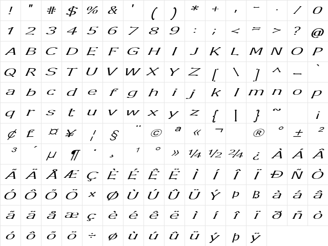 Enspar Expanded Bold Character Map