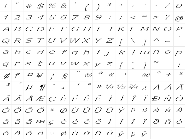 Enspar Extra-expanded Regular Character Map