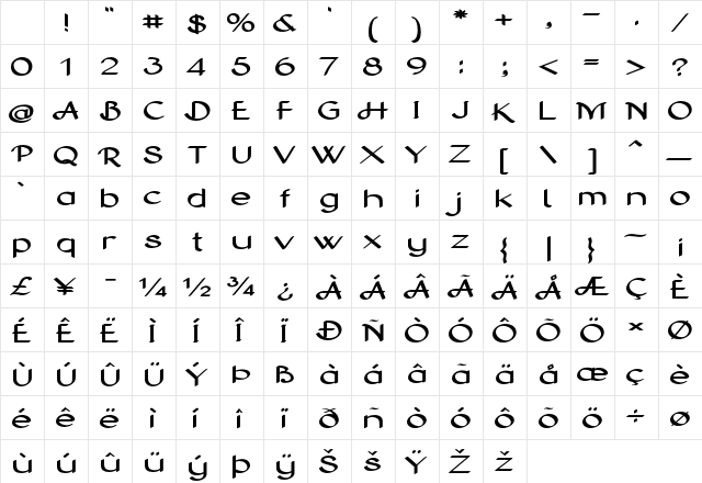 Entreon Extra-expanded Bold Character Map Entreon Extra-expanded Bold Character Map