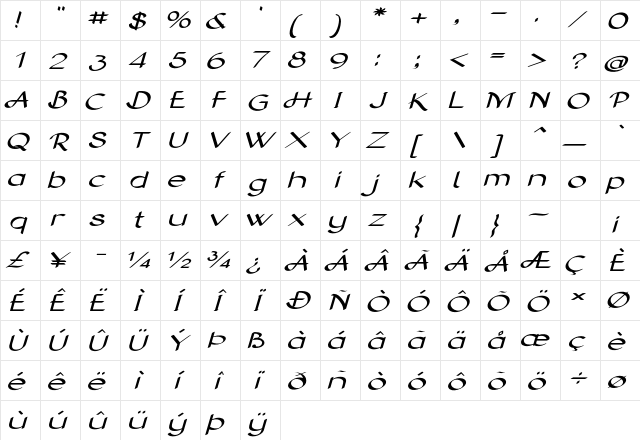 Entreon Extra-expanded Italic Character Map Entreon Extra-expanded Italic Character Map