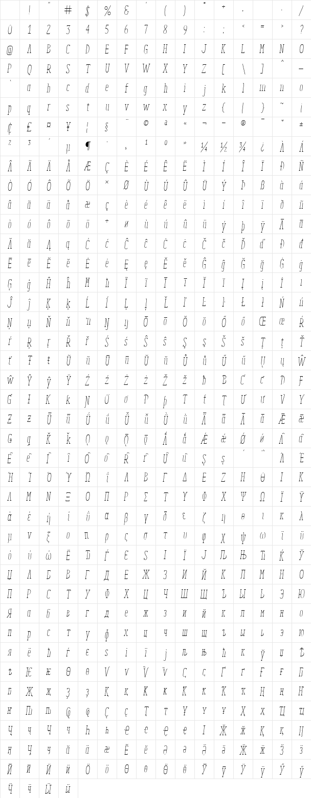Enyo Slab Light Italic Character Map Enyo Slab Light Italic Character Map