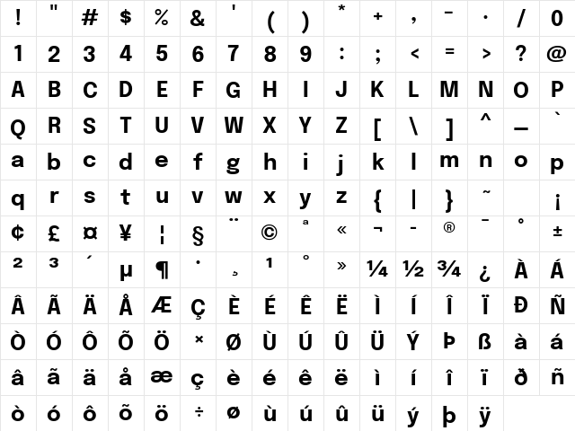 Epilogue Bold Character Map