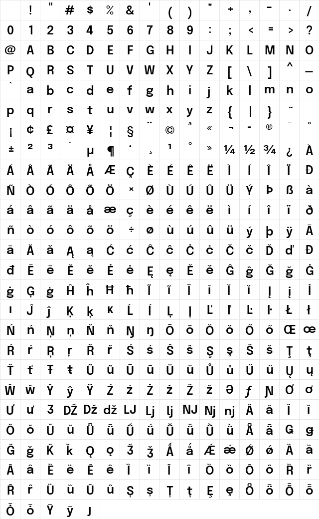 Epilogue SemiBold Regular Character Map Epilogue SemiBold Regular Character Map