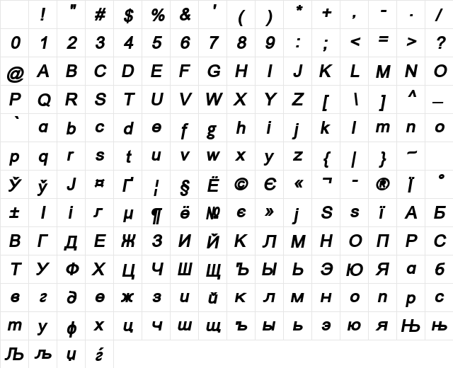 ER Univers 1251 Bold Italic Character Map ER Univers 1251 Bold Italic Character Map