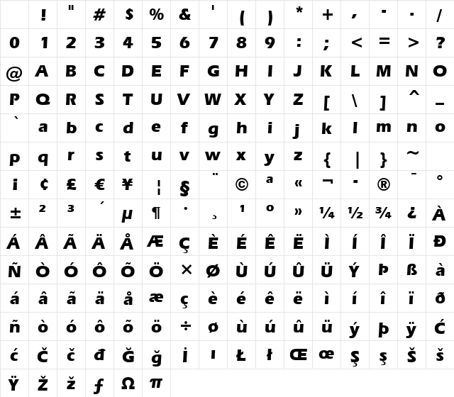 Eras Bd BT Bold Character Map