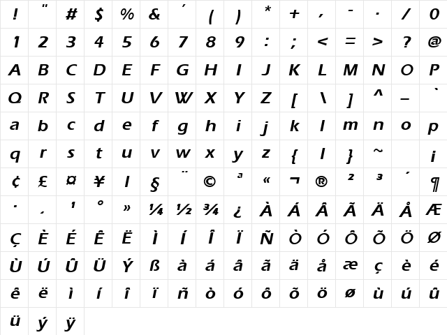 Eraser Bold-Oblique Character Map