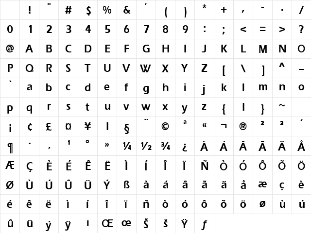 EraserThin Bold Character Map