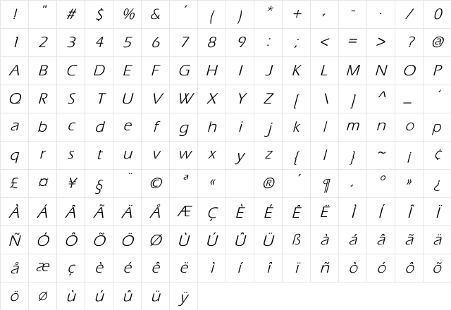 Eras-Normal Italic Italic Character Map Eras-Normal Italic Italic Character Map