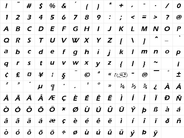 Ergoe Bold Italic Character Map