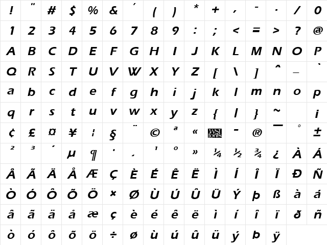 Ergoe Bold Italic Character Map