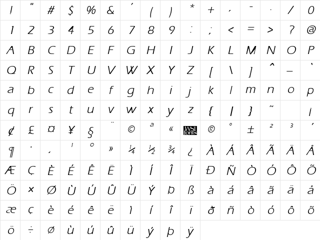 Ergoe Italic Character Map